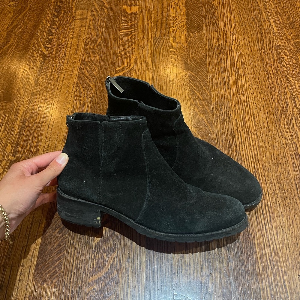 Delman Black Suede Ankle Booties